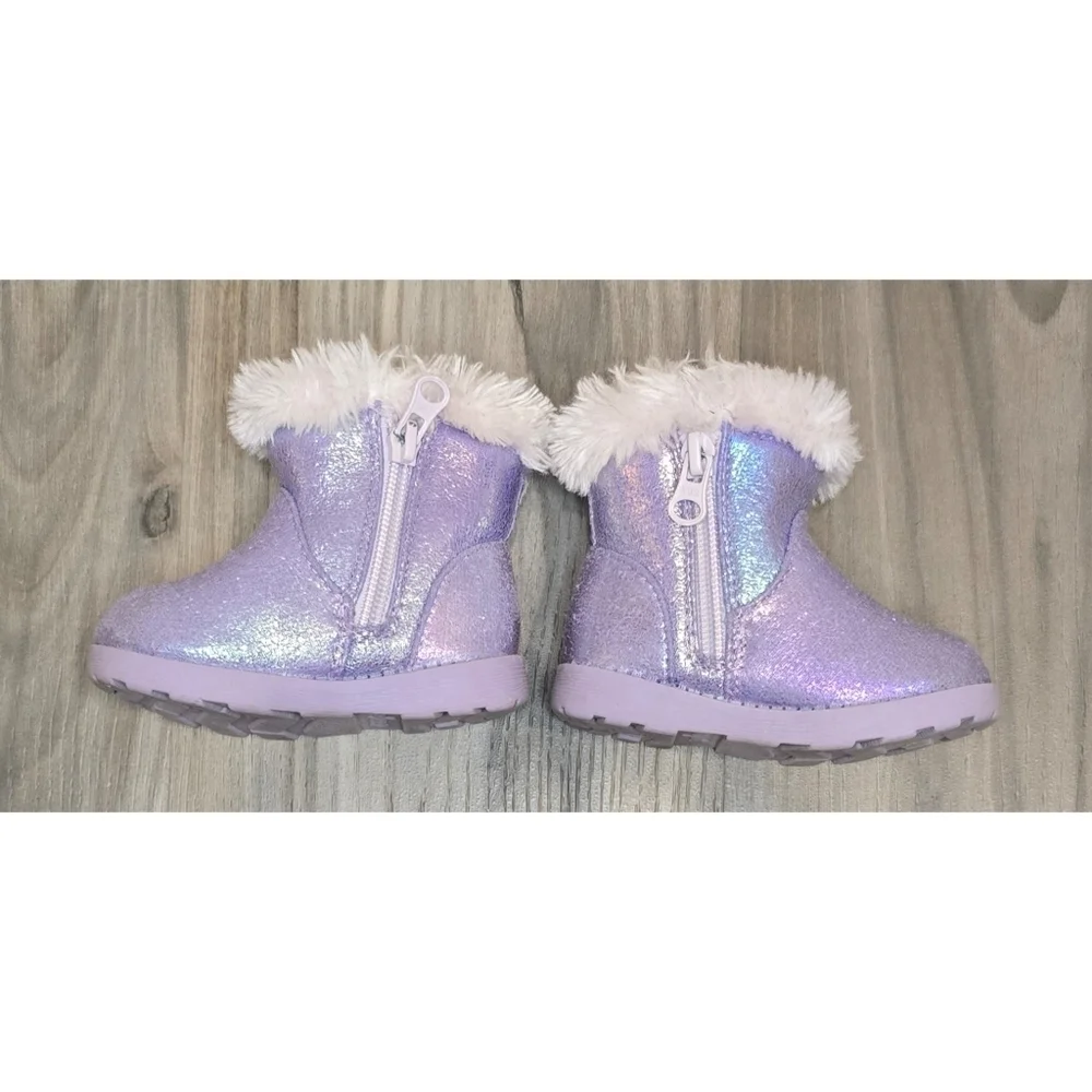 Cat & Jack Toddler Girls Boots – Size 4 – Purple Sparkly Faux Fur